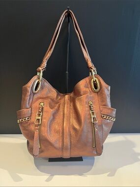 b. makowsky Metallic Bronze Leather Shoulder Tote